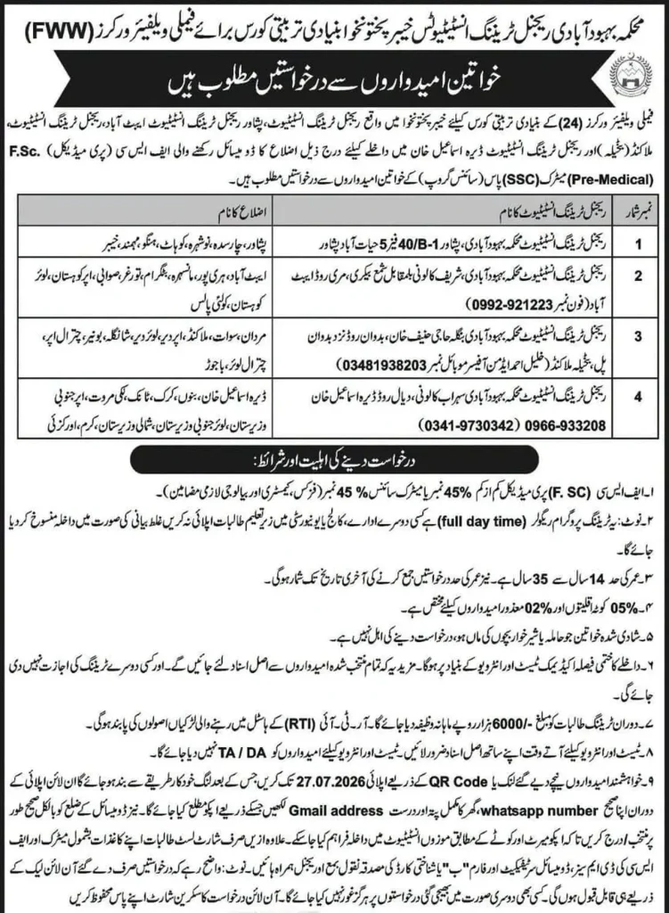 FWO Female Medical Lab Technician Training Course Advertisement 2026 
