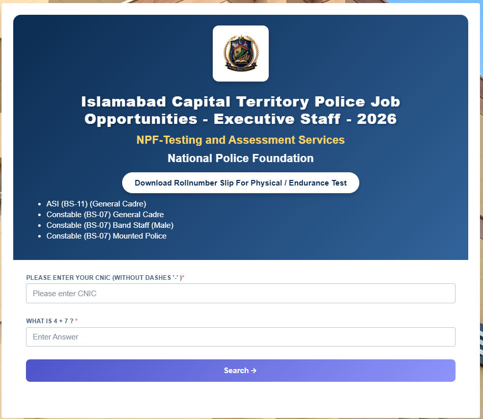 Islamabad Police Roll Number Slip 2026