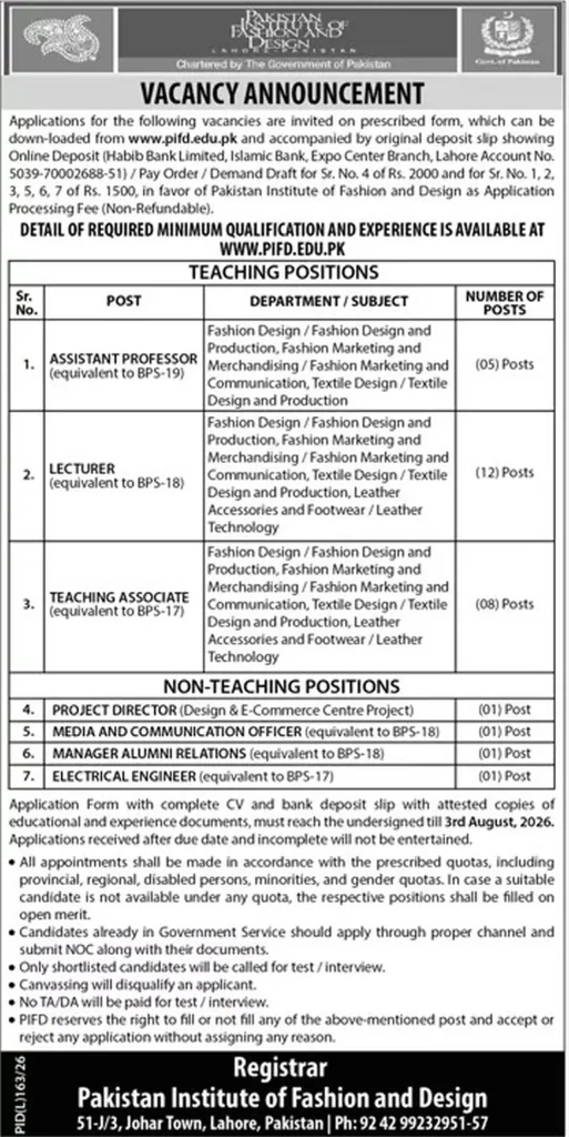 PIFD Jobs Advertisement 2026