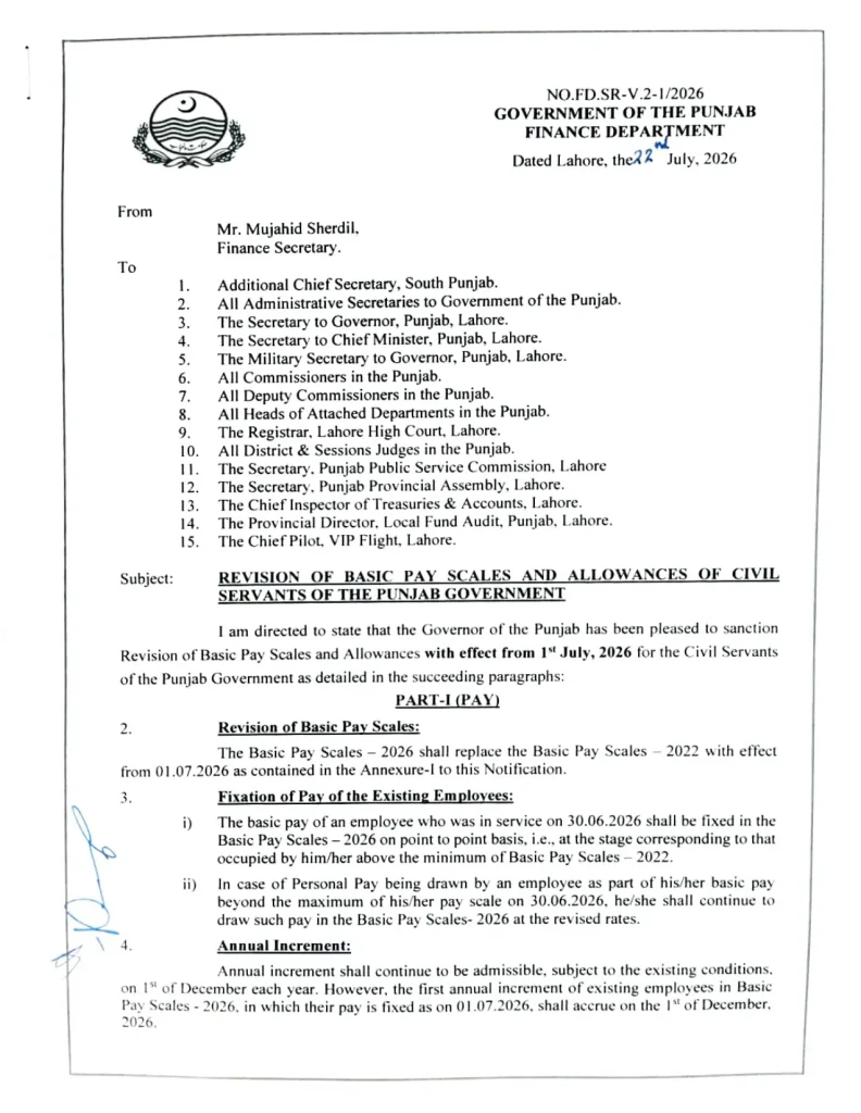 Punjab Pay Scale Revised 2026 Notification