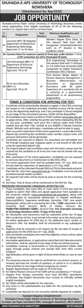 SAPSUT Nowshera Jobs Advertisement 2026 