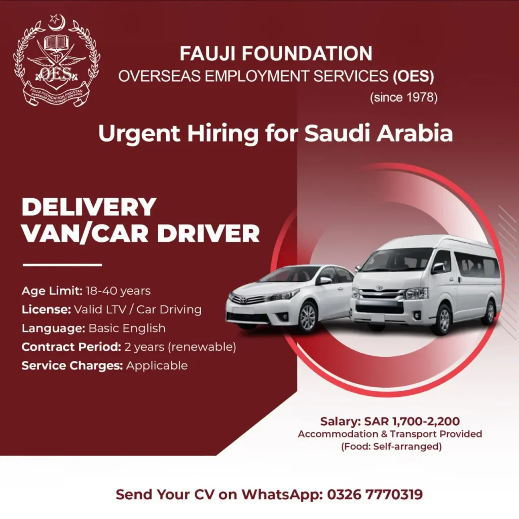 Saudi Arabia Delivery Van Driver Jobs Advertisement 2026 