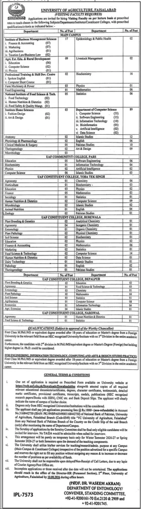 UAF Visiting Faculty Jobs Advertisement 2026 